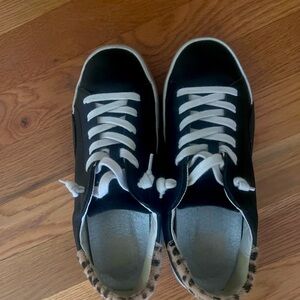 Dolce Vita Black Sneakers with Leopard Trim